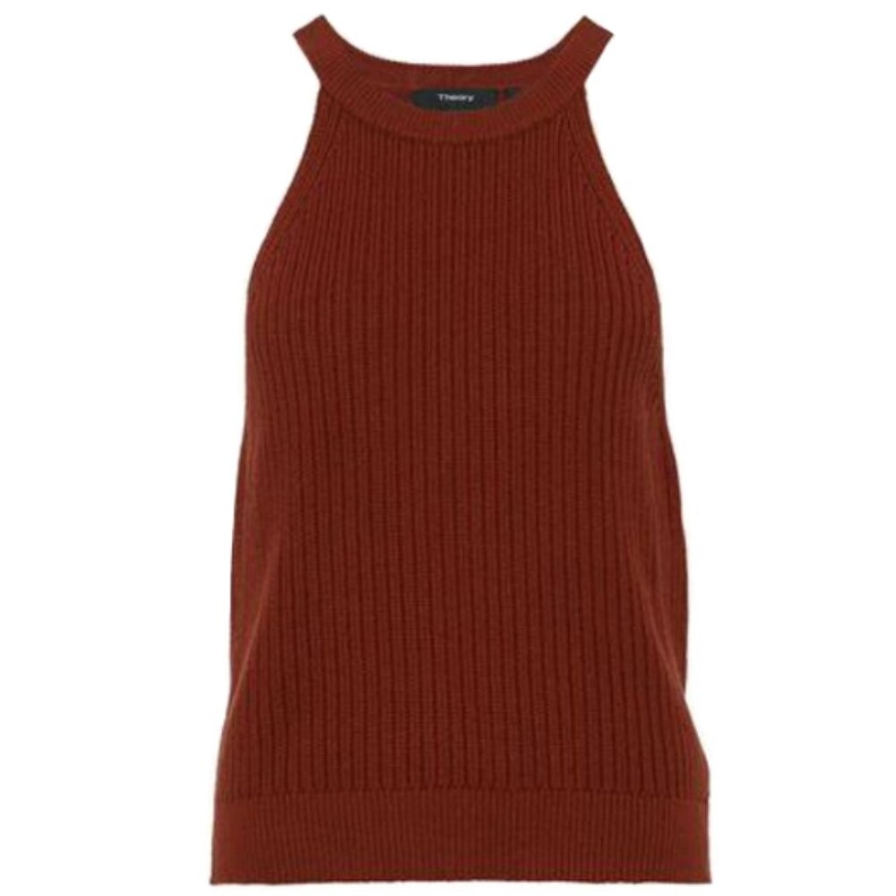 Theory Waxson Prosecco Ribbed Knit Sweater Tank | Burnt Paprika | Medium - Picture 12 of 14